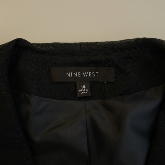 Nine West Black Floral Embroidered Jacquard Cape Collar‎ Silk Cotton Blazer 14 - Picture 8 of 10